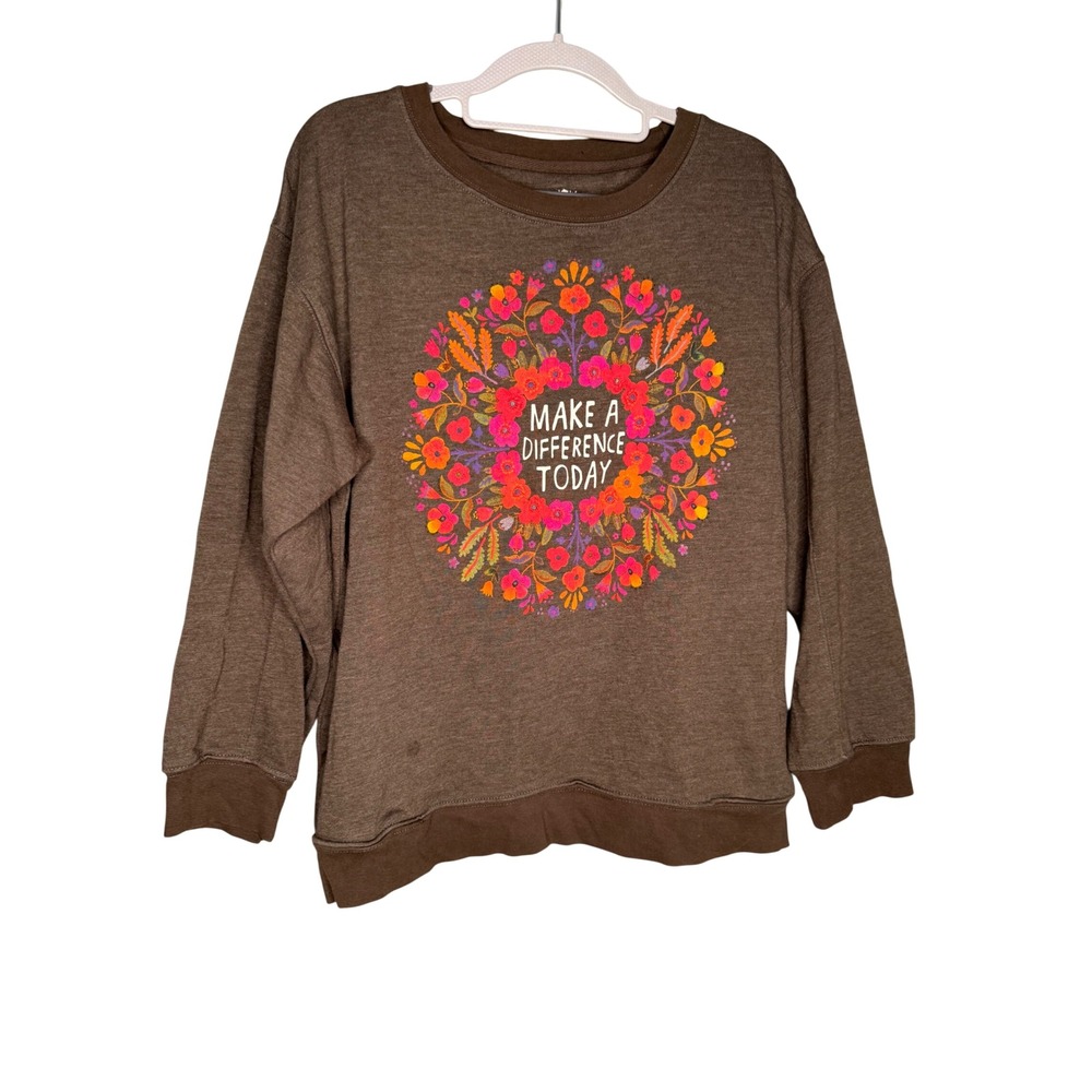 Natural Life Make A Difference Today Floral Sweatshirt Brown Medium Pullover